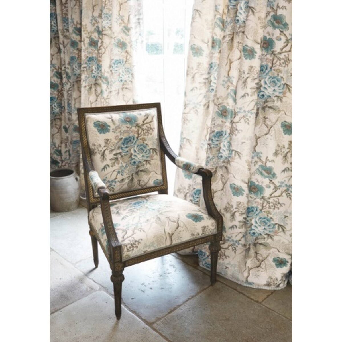 Tree Poppy Fabric - Old Blue / Stone by Tree Poppy Fabric - Old Blue / Stone from