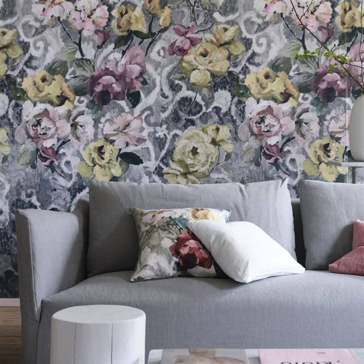 Tapestry Flower Fabric - Platinum by Tapestry Flower Fabric - Platinum from