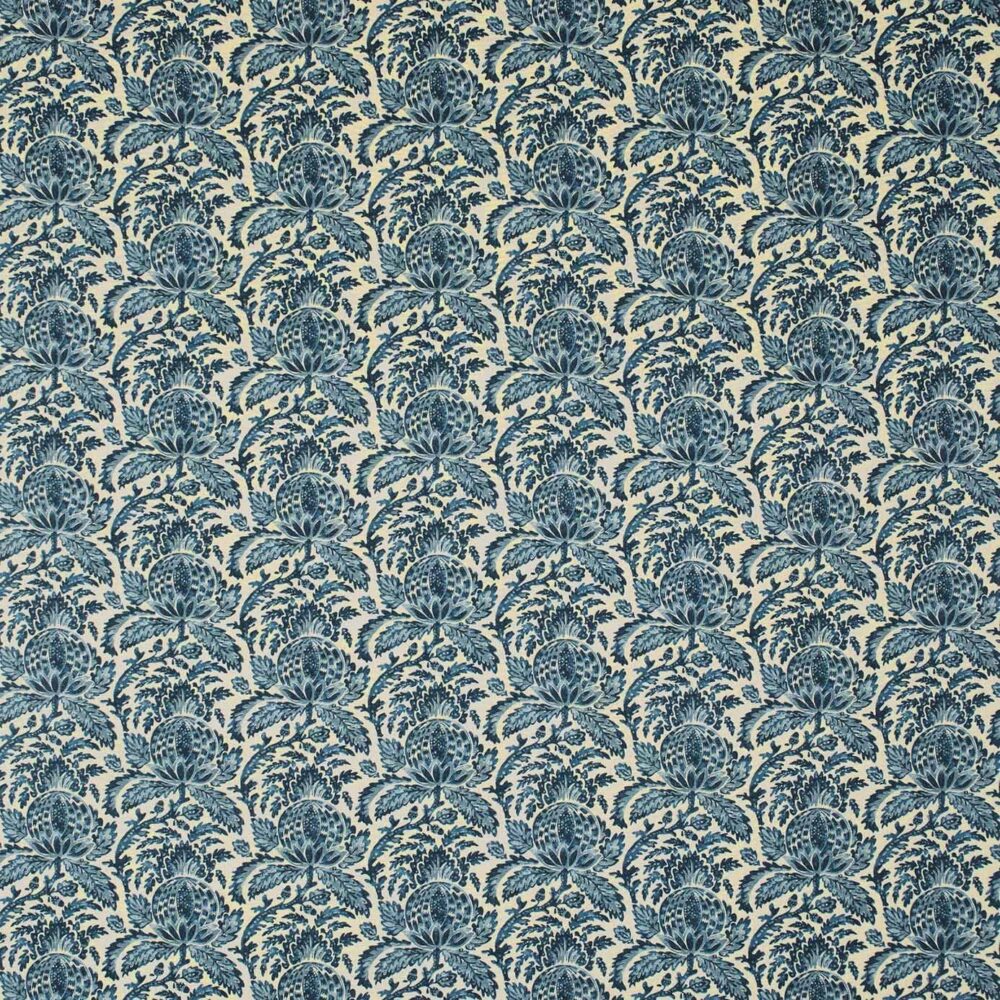 blue botanical linen fabric from Linwood Fabrics