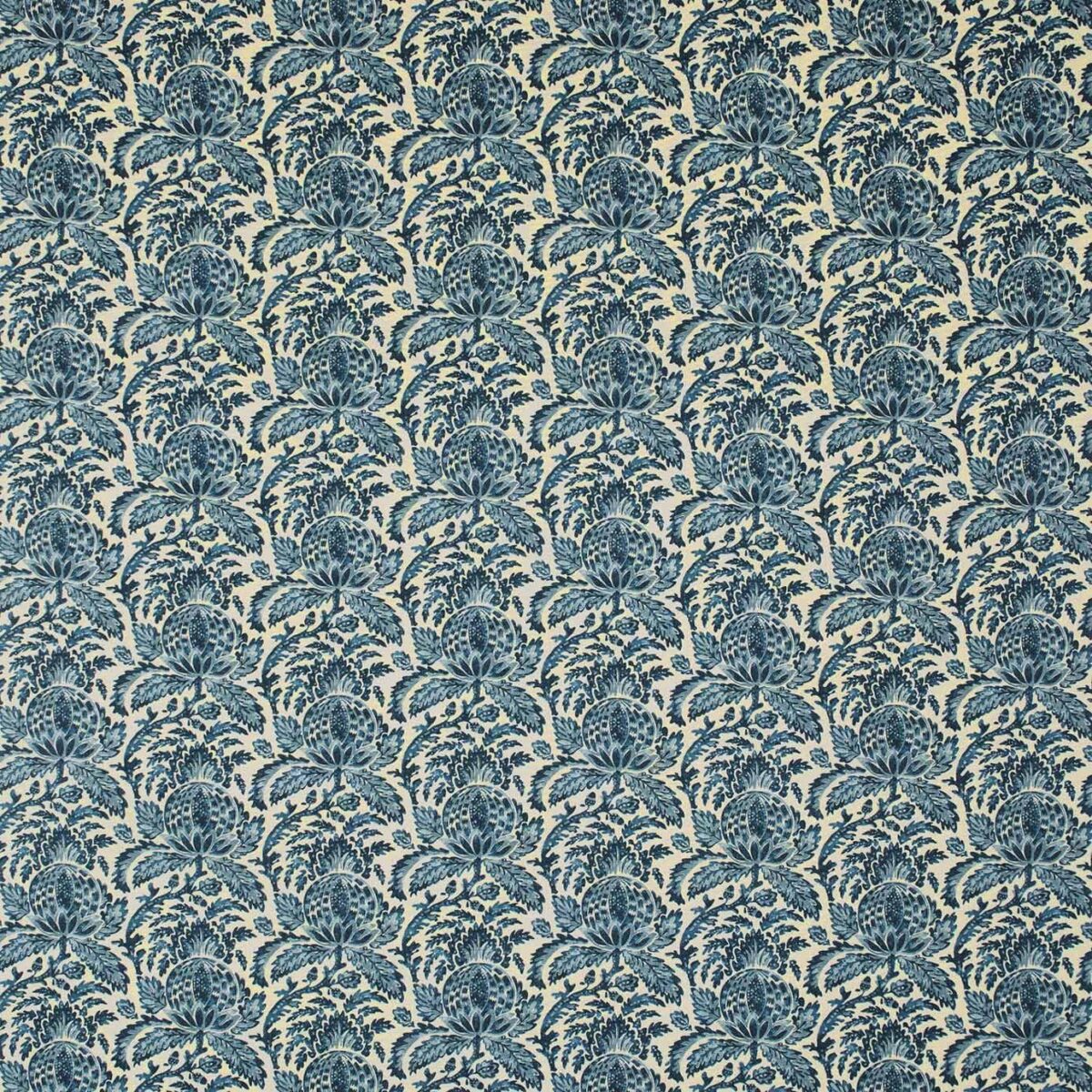 Torosay Fabric - Indigo by blue botanical linen fabric from Linwood Fabrics