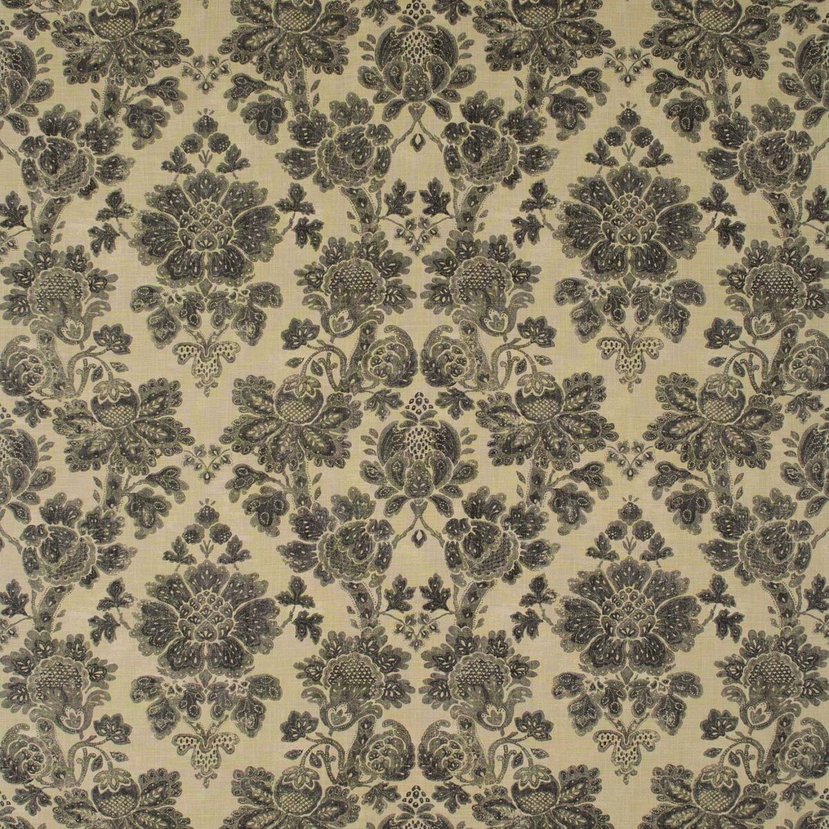 Cranbourne Fabric - Charcoal by black-grey botanical linen fabric from Linwood Fabrics