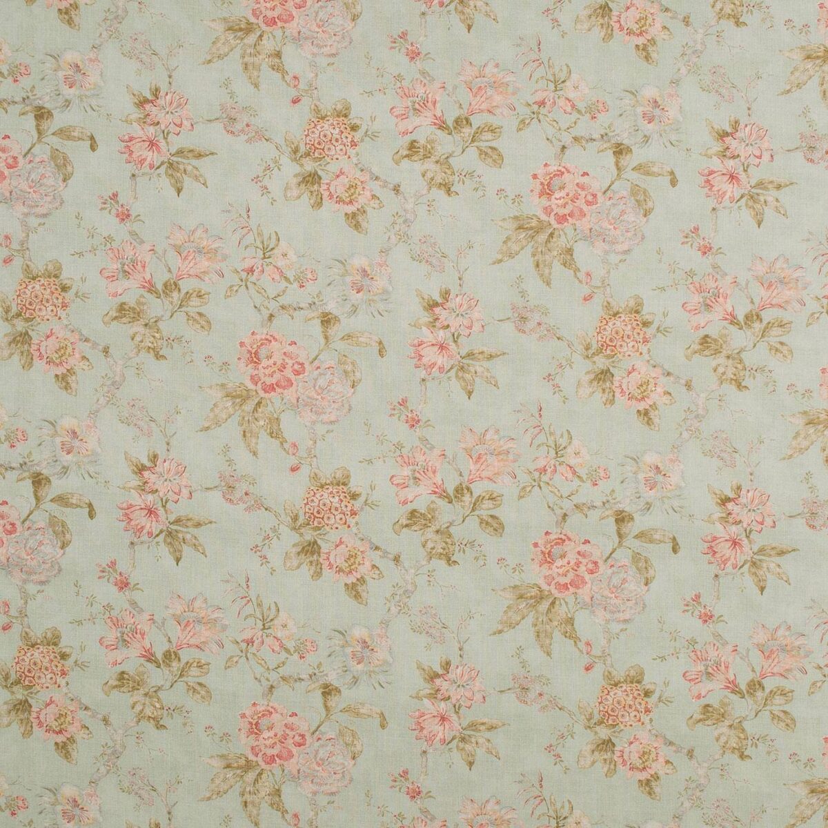 Tresco Fabric - Peppermint by multicolour botanical linen fabric from Linwood Fabrics