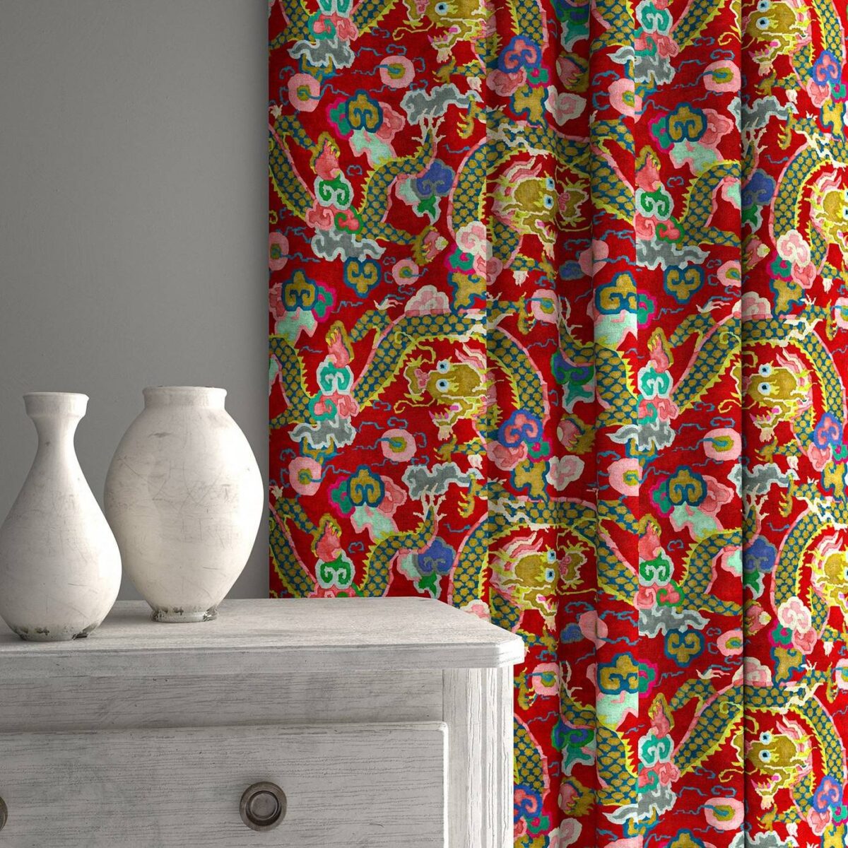 Double Dragon Fabric - Lacquer Red by Double Dragon Fabric - Lacquer Red from