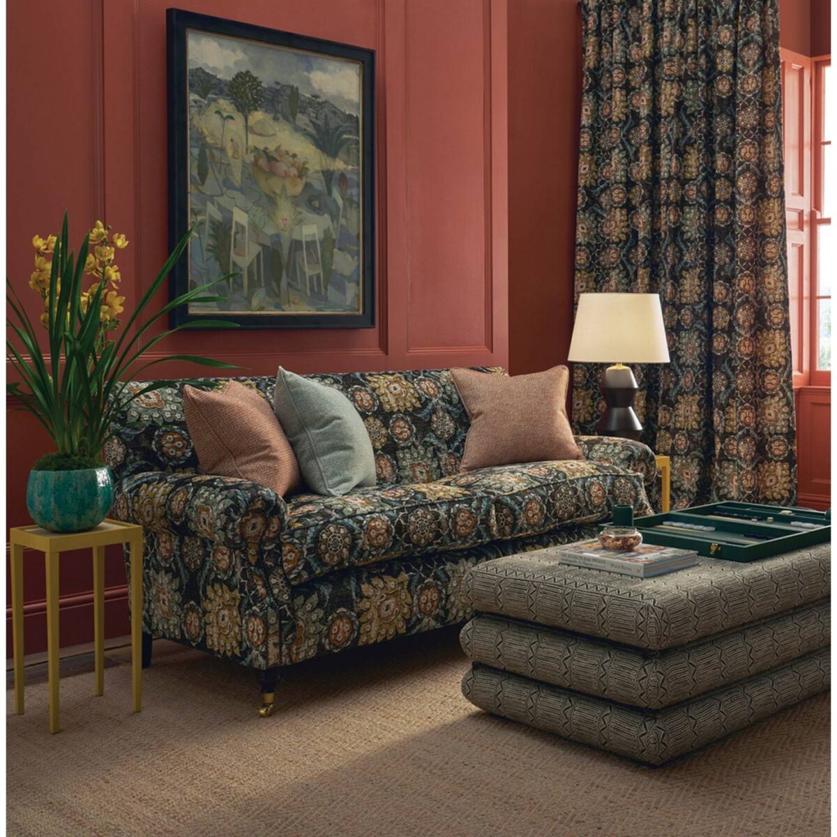 Holkar Fabric - Teal / Russet / Ochre from