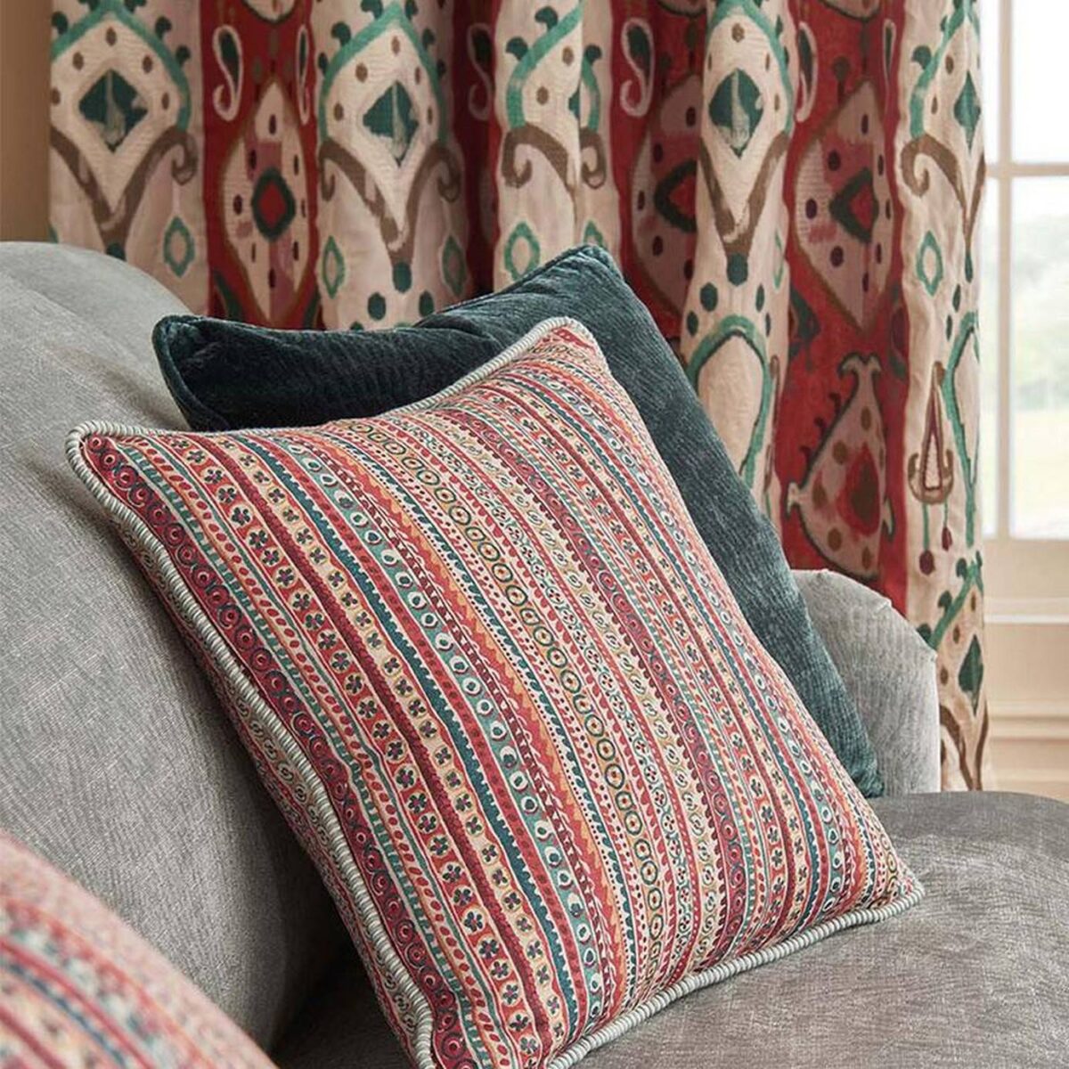 Khotan Fabric - Red / Teal by Khotan Fabric - Red / Teal from