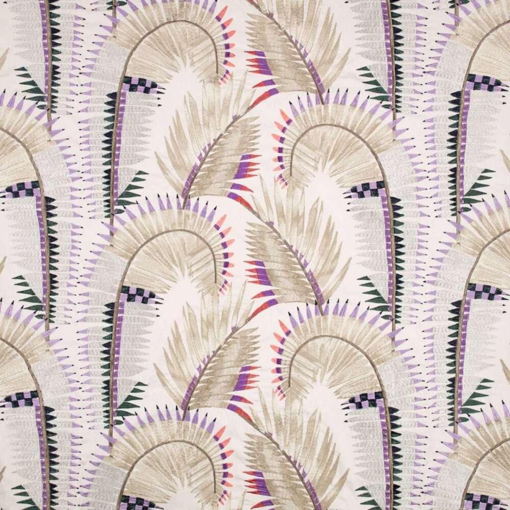 Farrah Fabric - Lilac Ash by pink botanical embroideried fabric from Romo