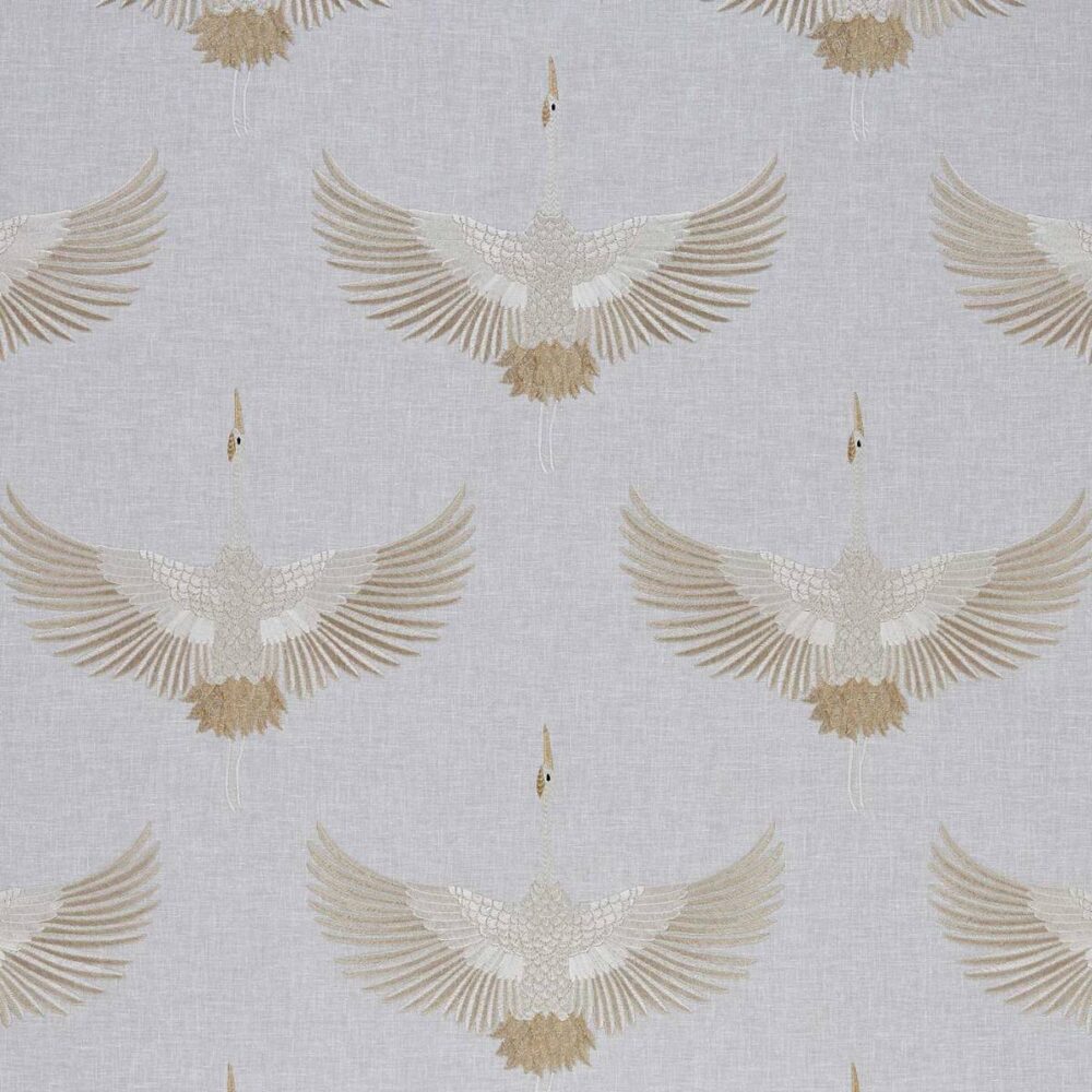 Demoiselle Fabric - Pearl by black-grey animal embroideried fabric from Kai