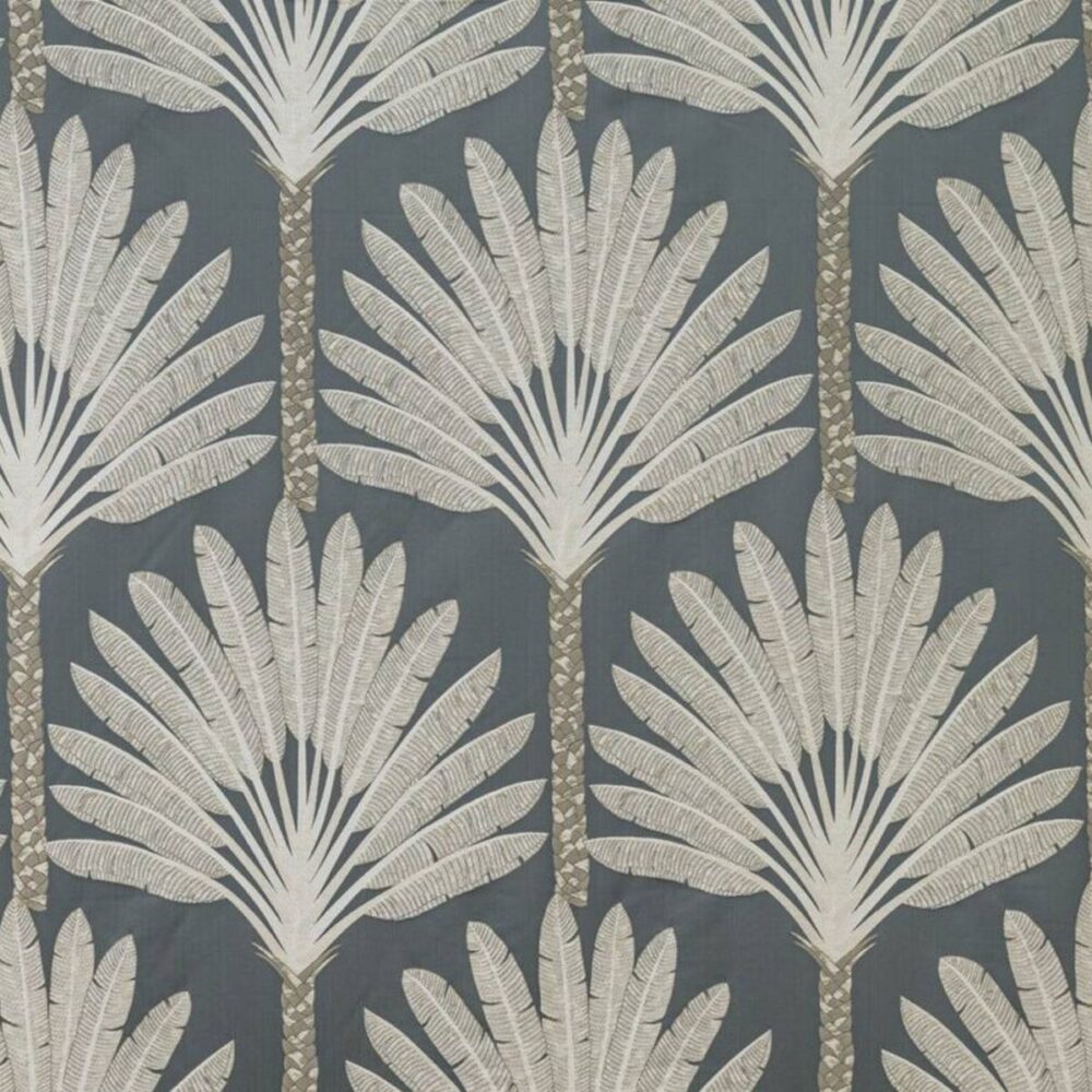Medjool Fabric - Onyx by black-grey botanical embroideried fabric from Kai