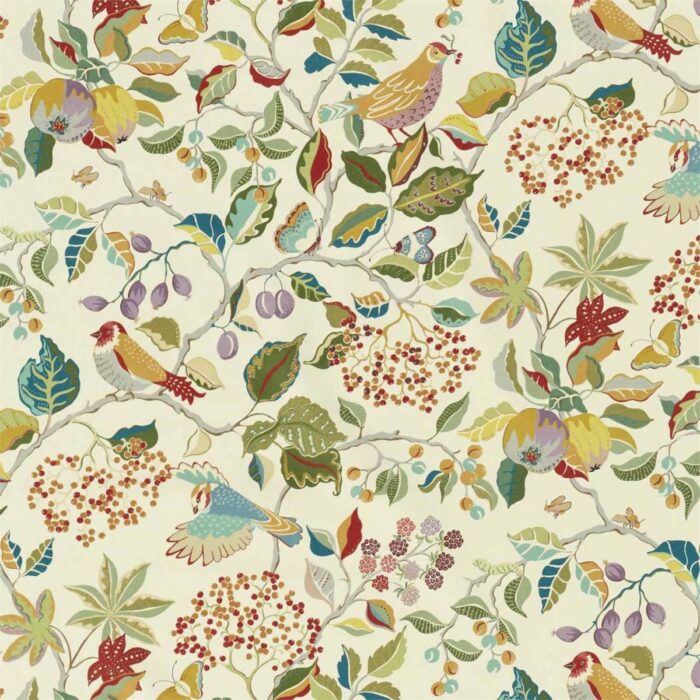 Birds and Berries Fabric - Rowan Berry swatch
