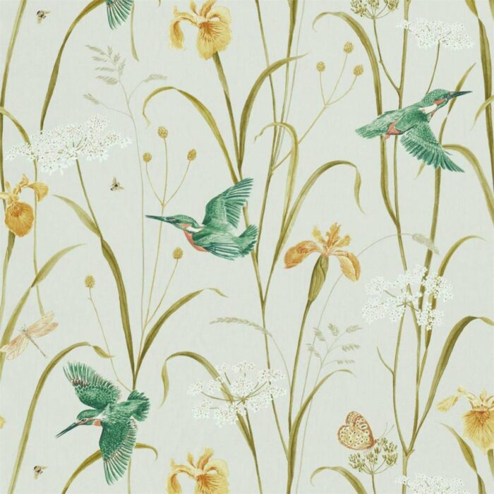 Kingfisher and Iris Fabric - Teal / Amber swatch