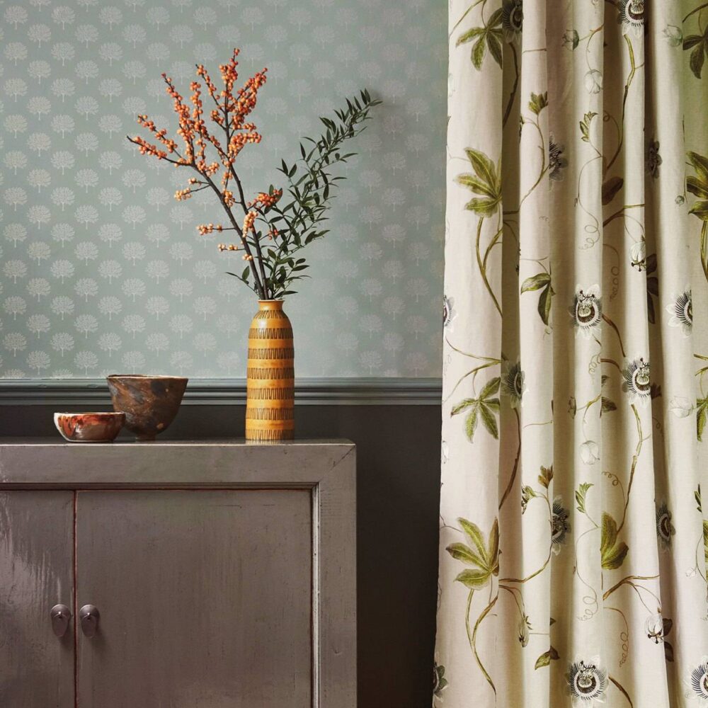 Orchard Tree Weave Fabric - Linen / Steel Blue by Orchard Tree Weave Fabric - Linen / Steel Blue from