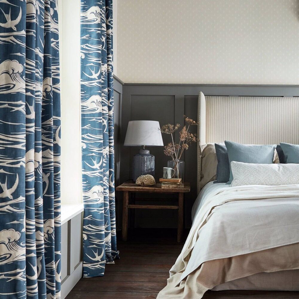 Swallows at Sea Fabric - Linen from