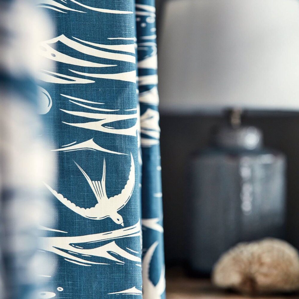 Swallows at Sea Fabric - Linen from