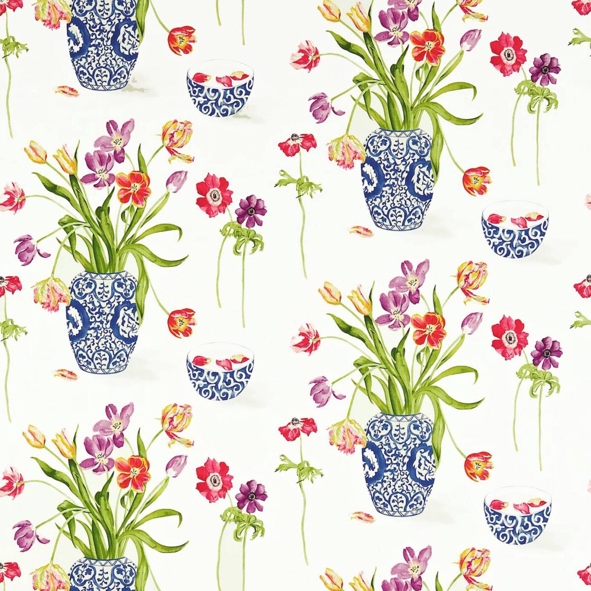 Painters Garden Fabric - Violet / Crimson by Painters Garden Fabric - Violet / Crimson from