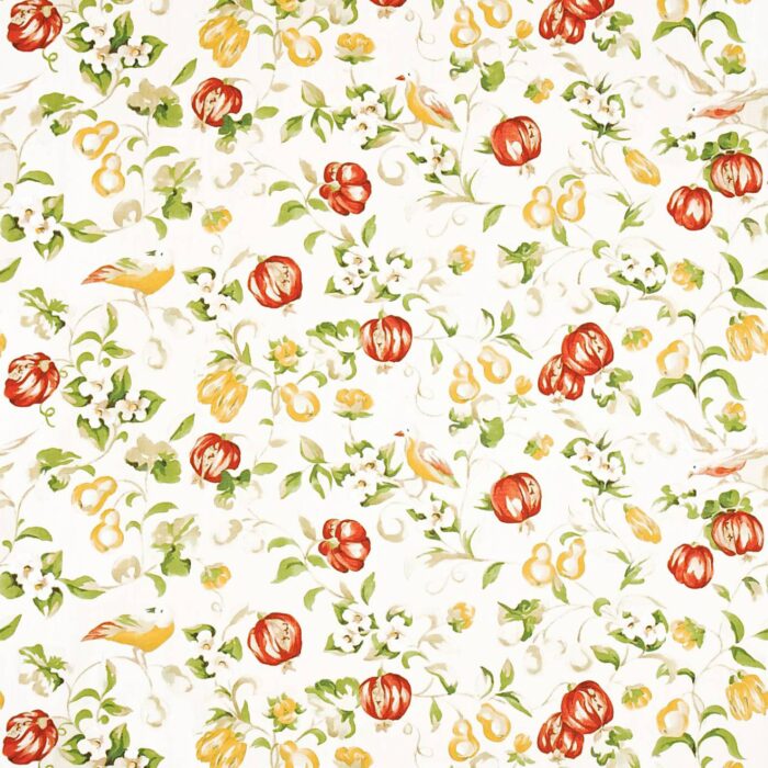 Pear and Pomegranate Fabric - Lemon / Vermillion swatch
