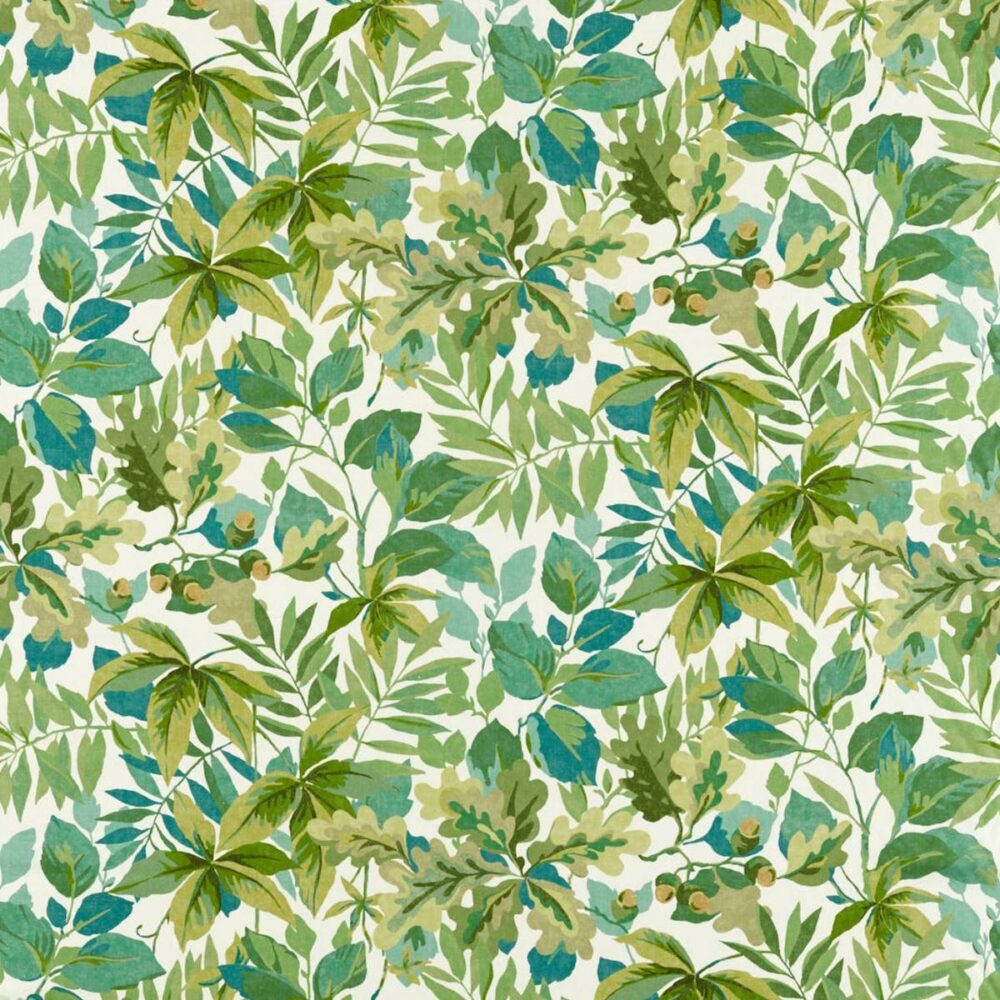 Robins Wood Fabric - Forest Green / Sap Green by green botanical printed fabric from Sanderson