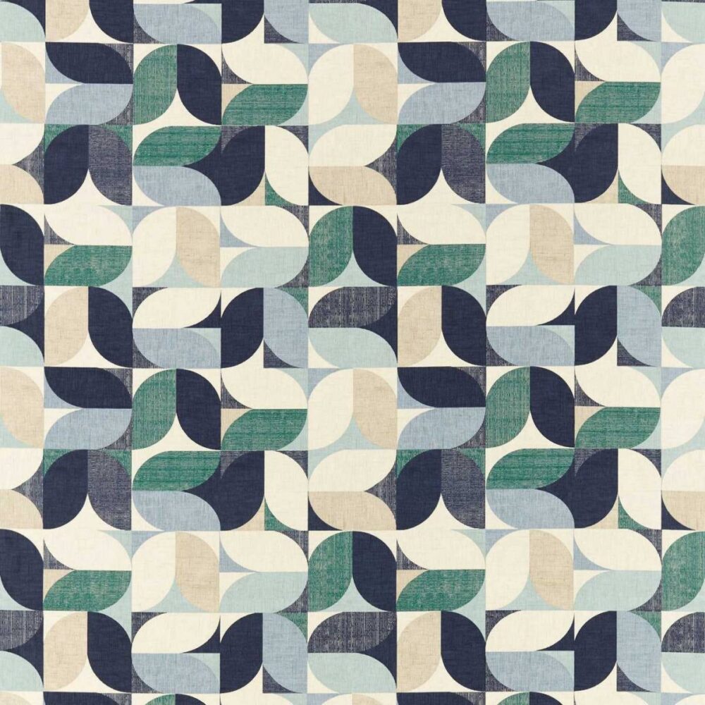 Reno Fabric - Mineral / Navy by blue geometric cotton fabric from Studio G