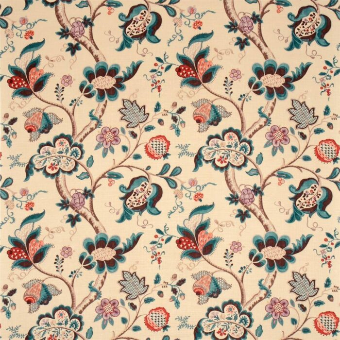 Roslyn Fabric - Teal / Cherry swatch