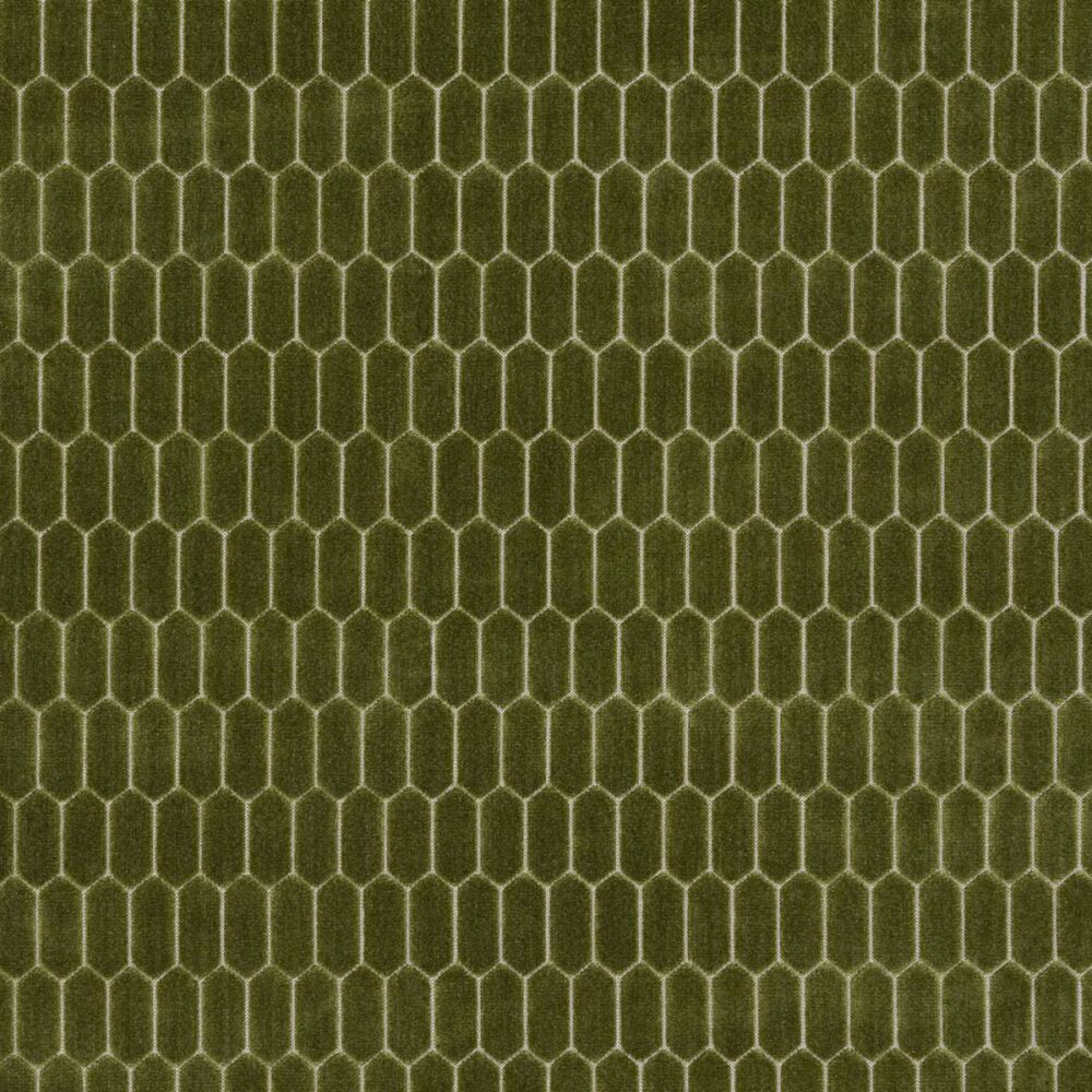 Rialta Fabric - Fern by green geometric velvet-chenille fabric from Kai