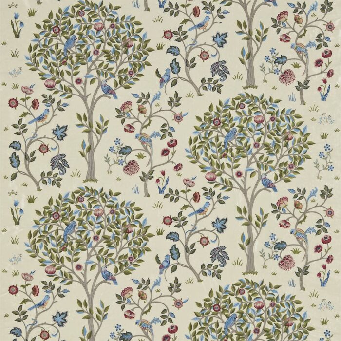 Kelmscott Tree Fabric - Woad / Rose swatch