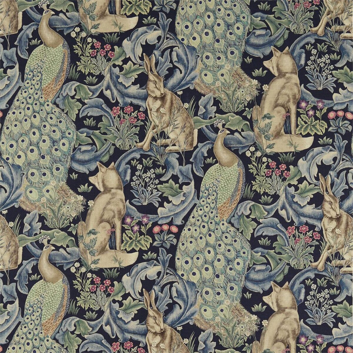 blue animal linen fabric from William Morris & Co