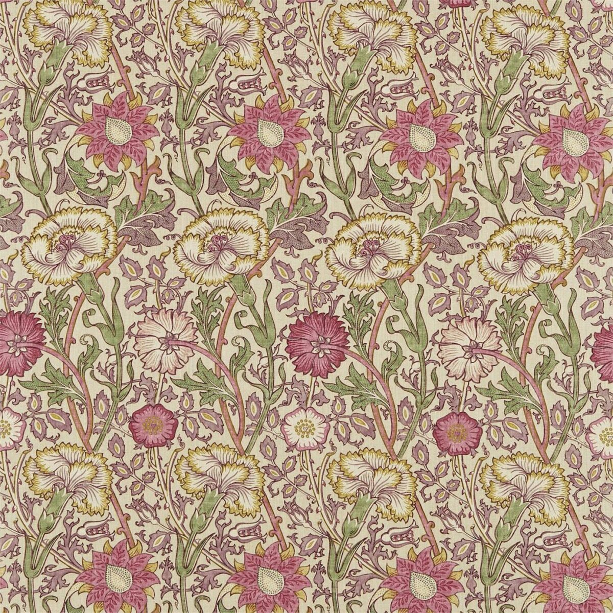 Pink & Rose Fabric - Manilla / Wine by pink botanical linen fabric from William Morris & Co