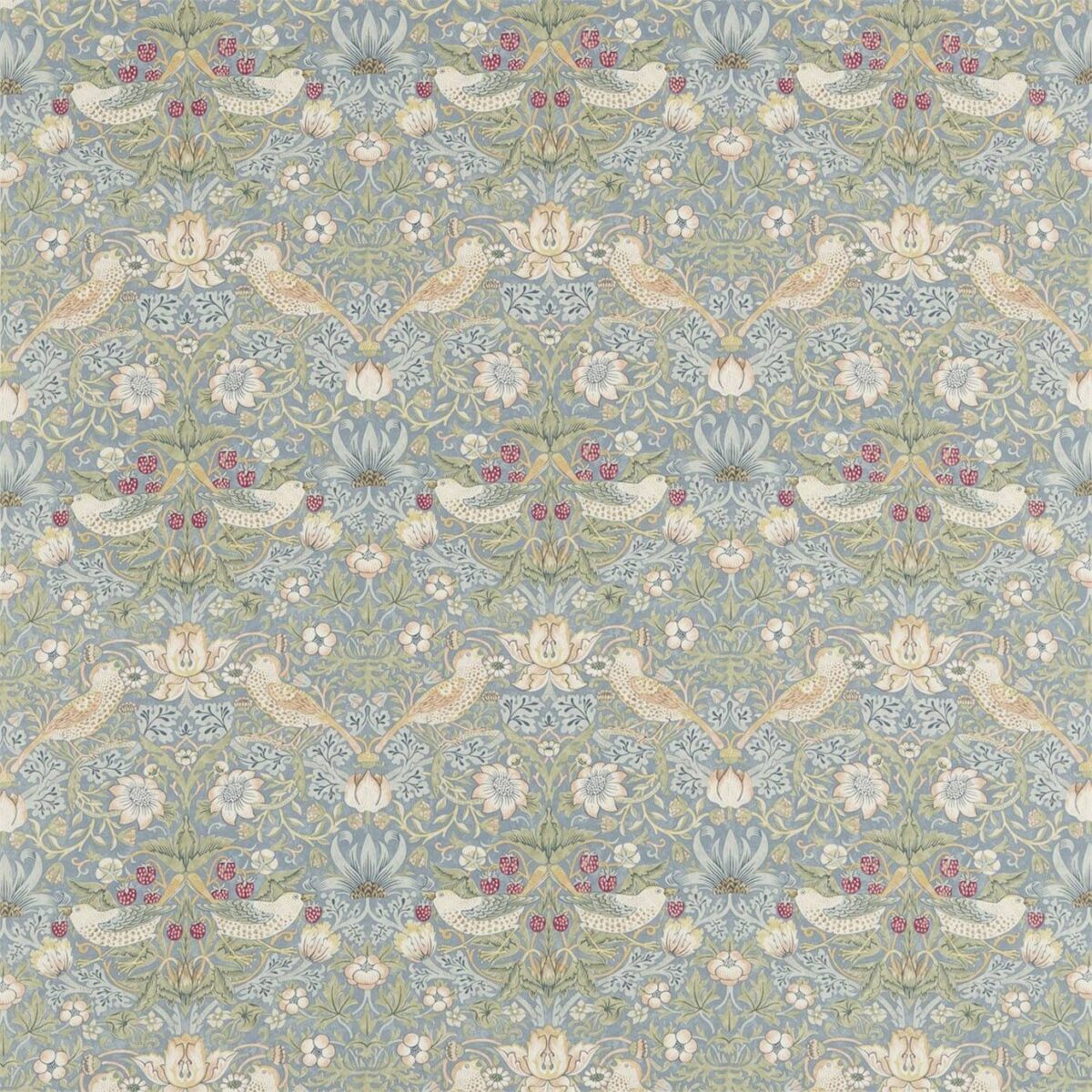 Strawberry Thief Fabric - Slate / Vellum by blue animal cotton fabric from William Morris & Co