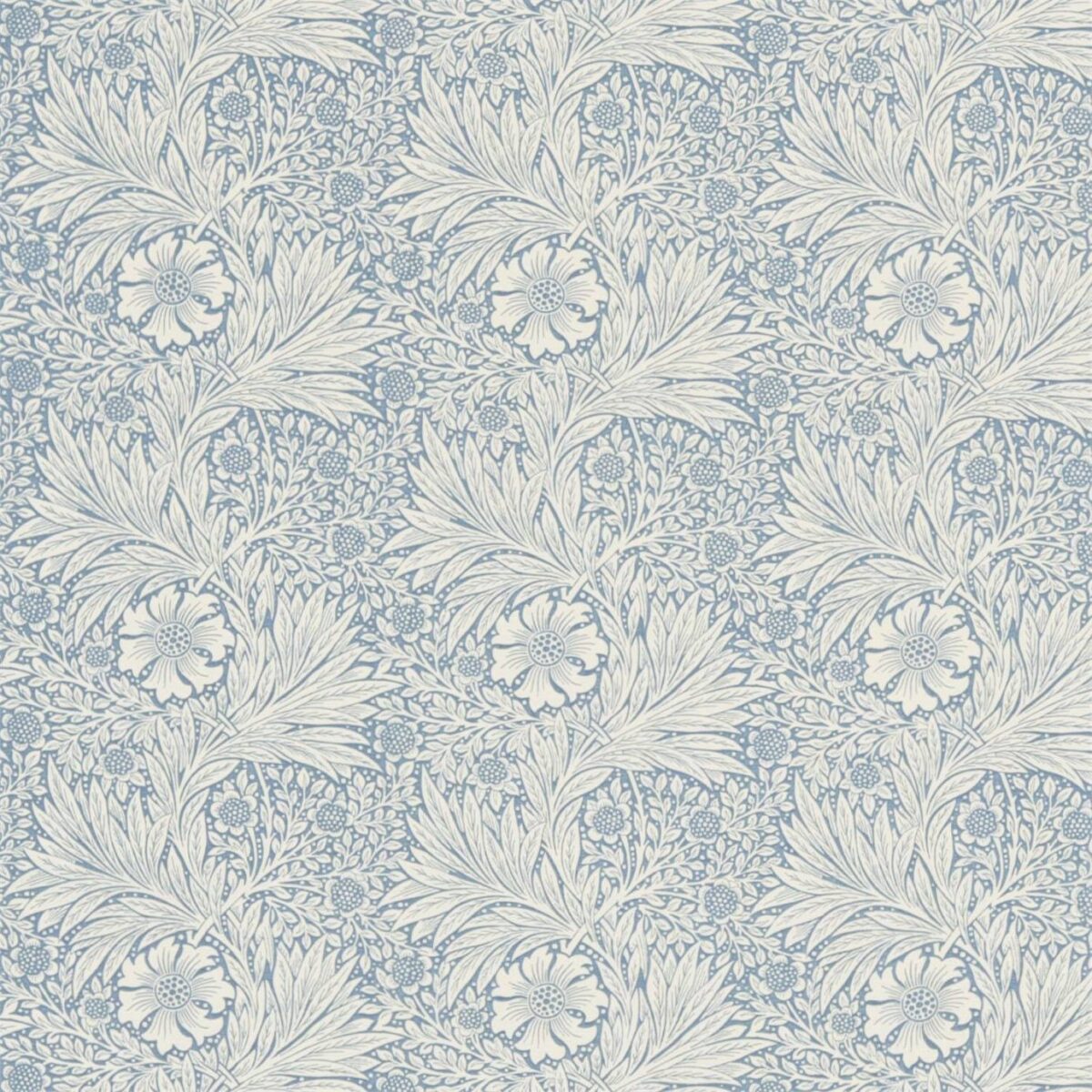 Marigold Fabric - China Blue / Ivory by blue botanical linen fabric from William Morris & Co