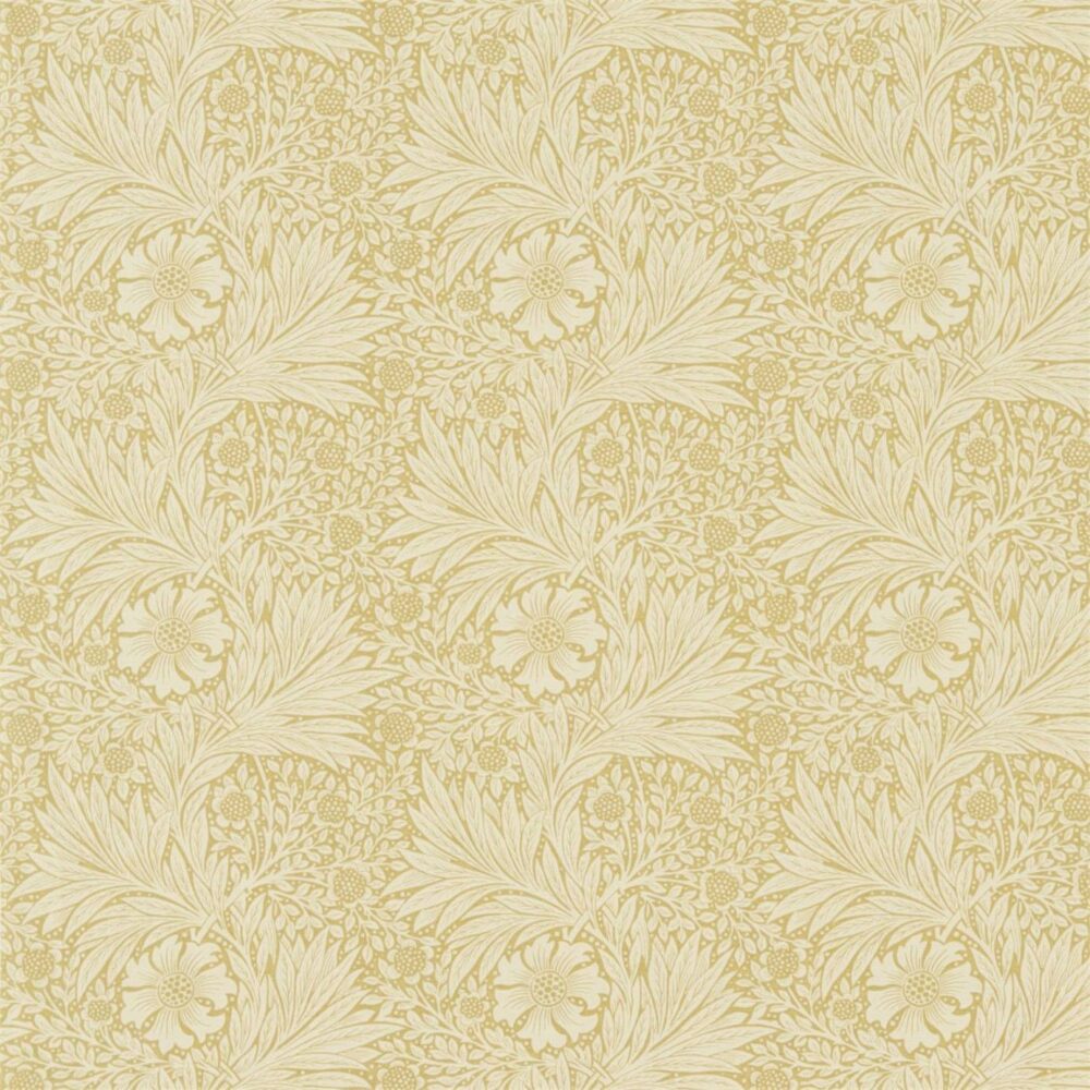 Marigold Fabric - Lichen / Cowslip by yellow botanical linen fabric from William Morris & Co
