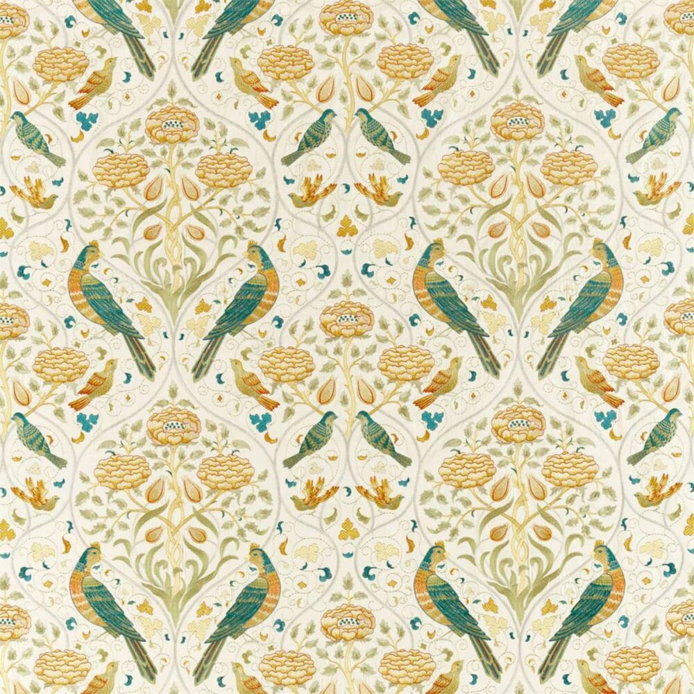 Seasons By May Embroidery Fabric - Sea Glass / Brick by Seasons By May Embroidery Fabric - Sea Glass / Brick from