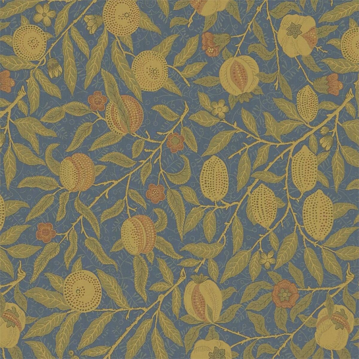 Fruit Fabric - Blue / Thyme by blue botanical cotton fabric from William Morris & Co
