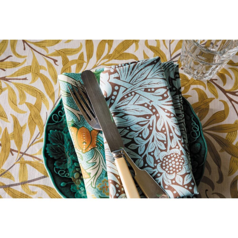 Marigold Fabric - Sky / Chocolate by Marigold Fabric - Sky / Chocolate from