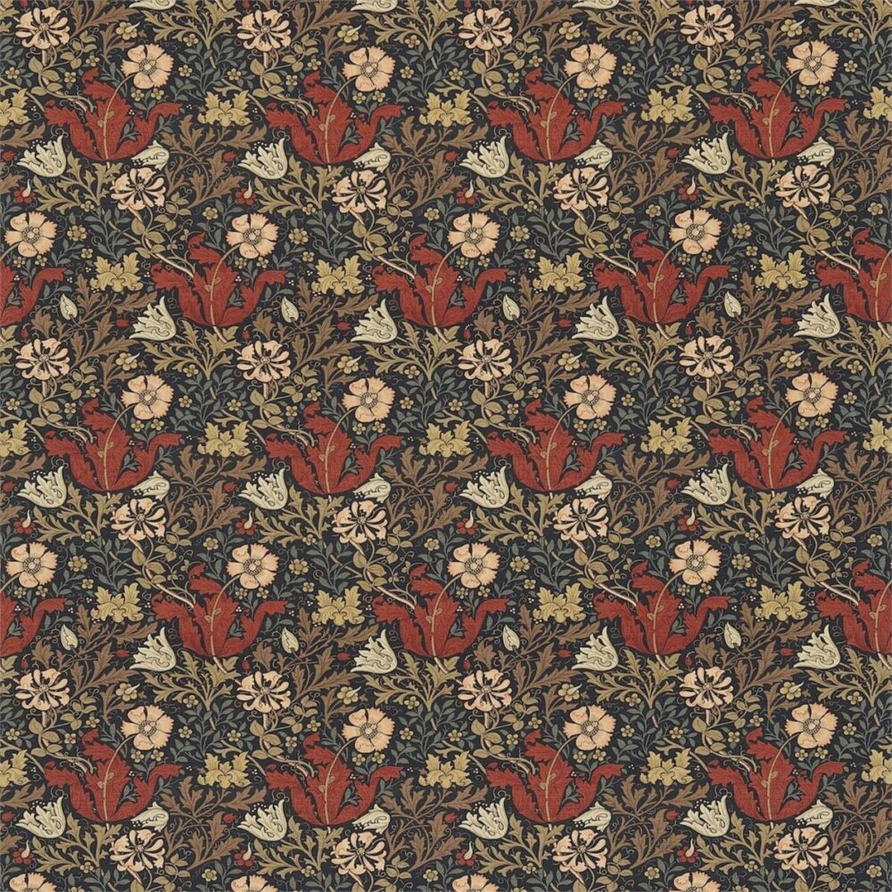 Compton Faded Fabric - Faded Terracotta / Multi by orange botanical woven fabric from William Morris & Co