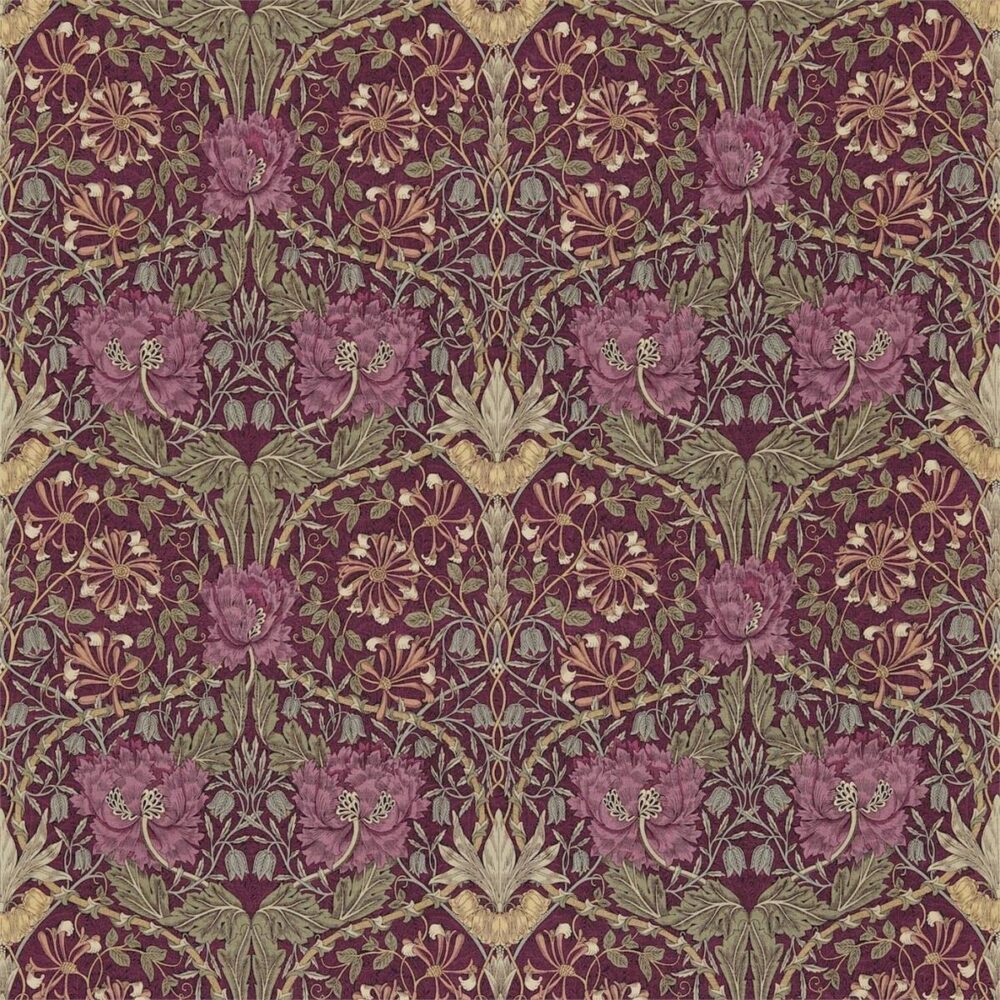 Honeysuckle & Tulip Fabric - Wine / Bayleaf from
