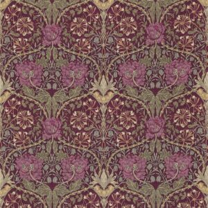 Honeysuckle & Tulip Fabric - Wine / Bayleaf