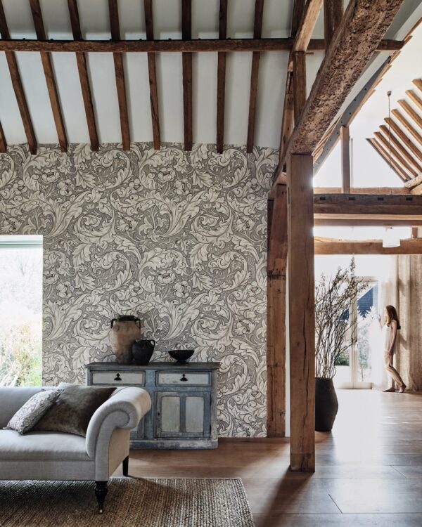 Bachelors Button Wallpaper - Stone / Linen (Price per Mtr) from