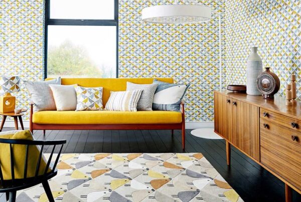 Lintu Wallpaper - Dandelion / Butterscotch / Pebble by Lintu Wallpaper - Dandelion / Butterscotch / Pebble from
