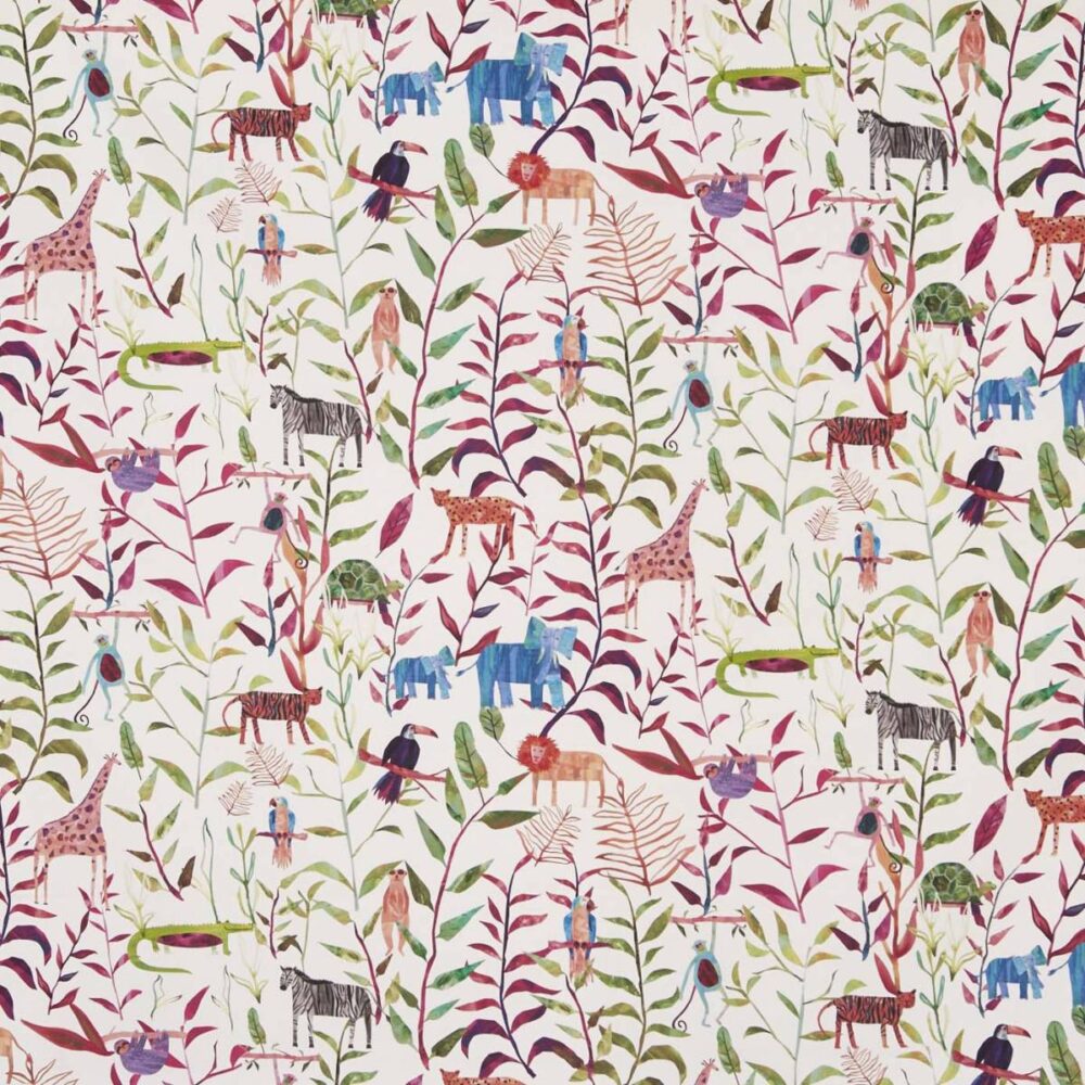 Hide and Seek Fabric - Rainbow by multicolour animal cotton fabric from Prestigious Textiles