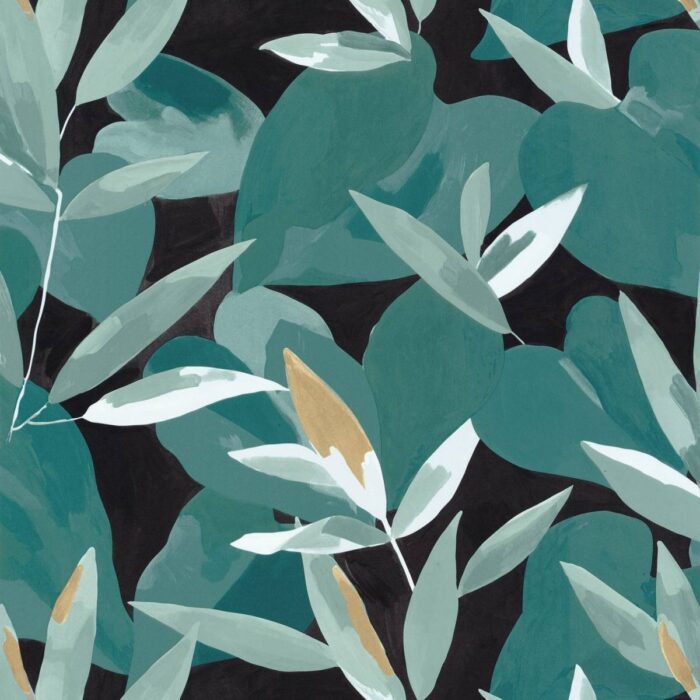 Influence Wallpaper - Vert Emeraude Dore Fond Noir swatch