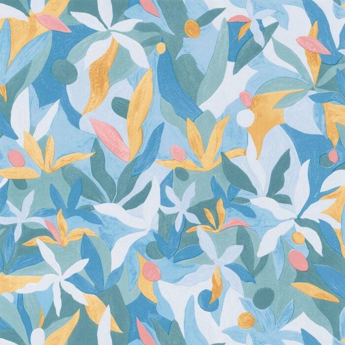 Fauve Wallpaper - Bleu Cobalt / Jaune / Corail swatch