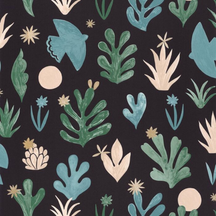 Liberte Wallpaper - Vert Emeraude Dore Fond Noir swatch