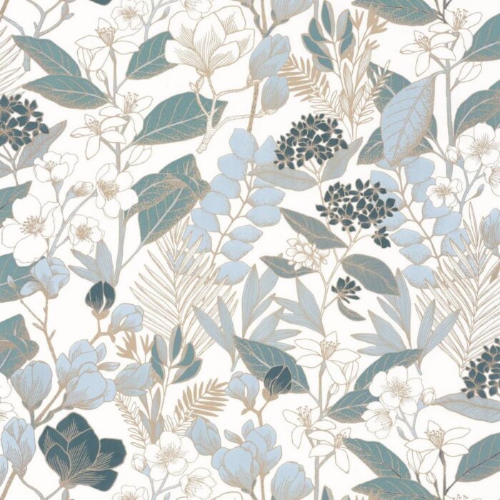 Lovely Field Wallpaper - Tzal Blue Dore Fond Blanc swatch