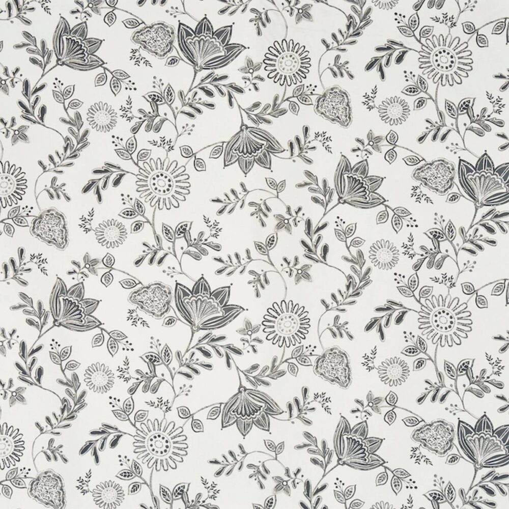 black-grey botanical cotton fabric from Prestigious Textiles