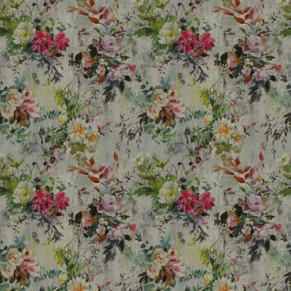 Aubriet Lino Fabric - Damson by multicolour botanical linen fabric from Designers Guild