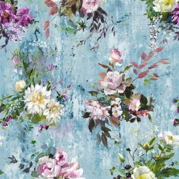 Aubriet Wallpaper - Slate Blue by blue botanical wallpaper from designers guild