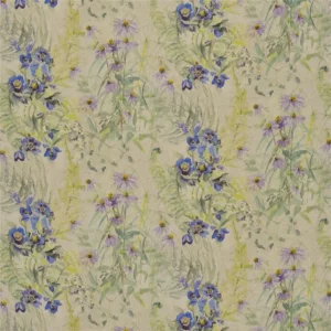 blue botanical linen fabric from Designers Guild