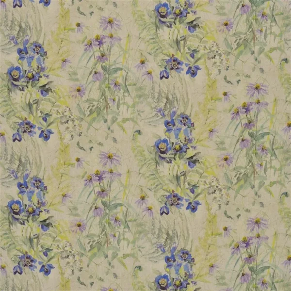 blue botanical linen fabric from Designers Guild
