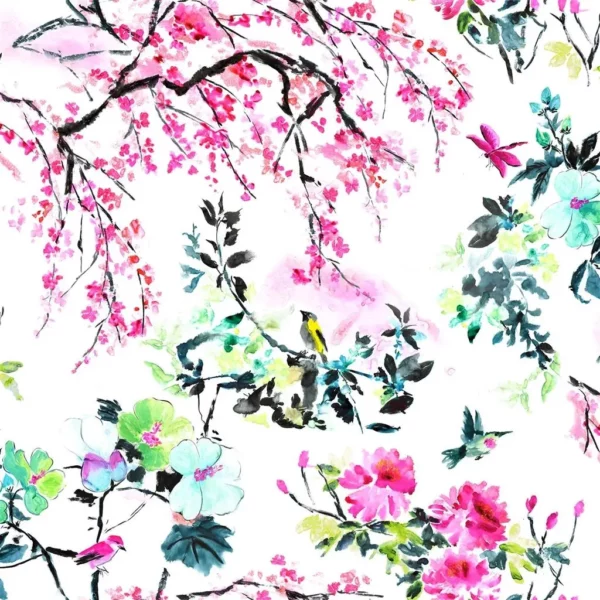Chinoiserie Flower Fabric - Peony by pink botanical cotton fabric from Designers Guild