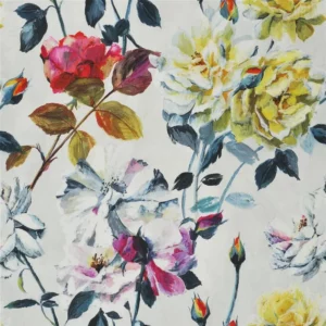 yellow botanical linen fabric from Designers Guild