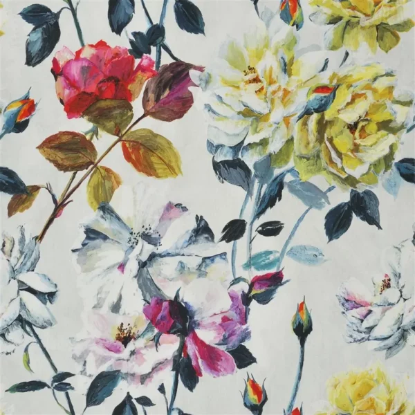 yellow botanical linen fabric from Designers Guild